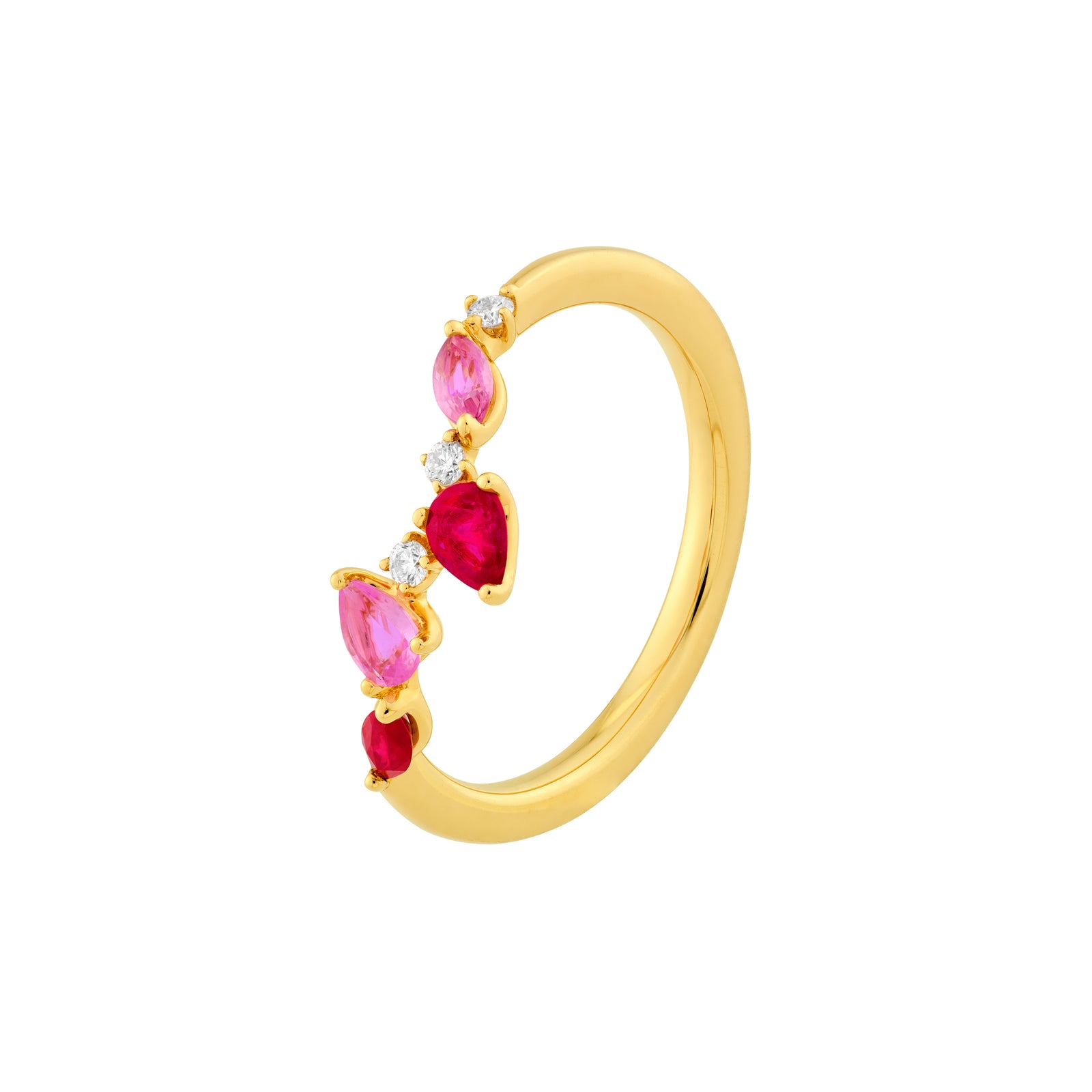 Pink Sapphire and Ruby Blossom Ring
