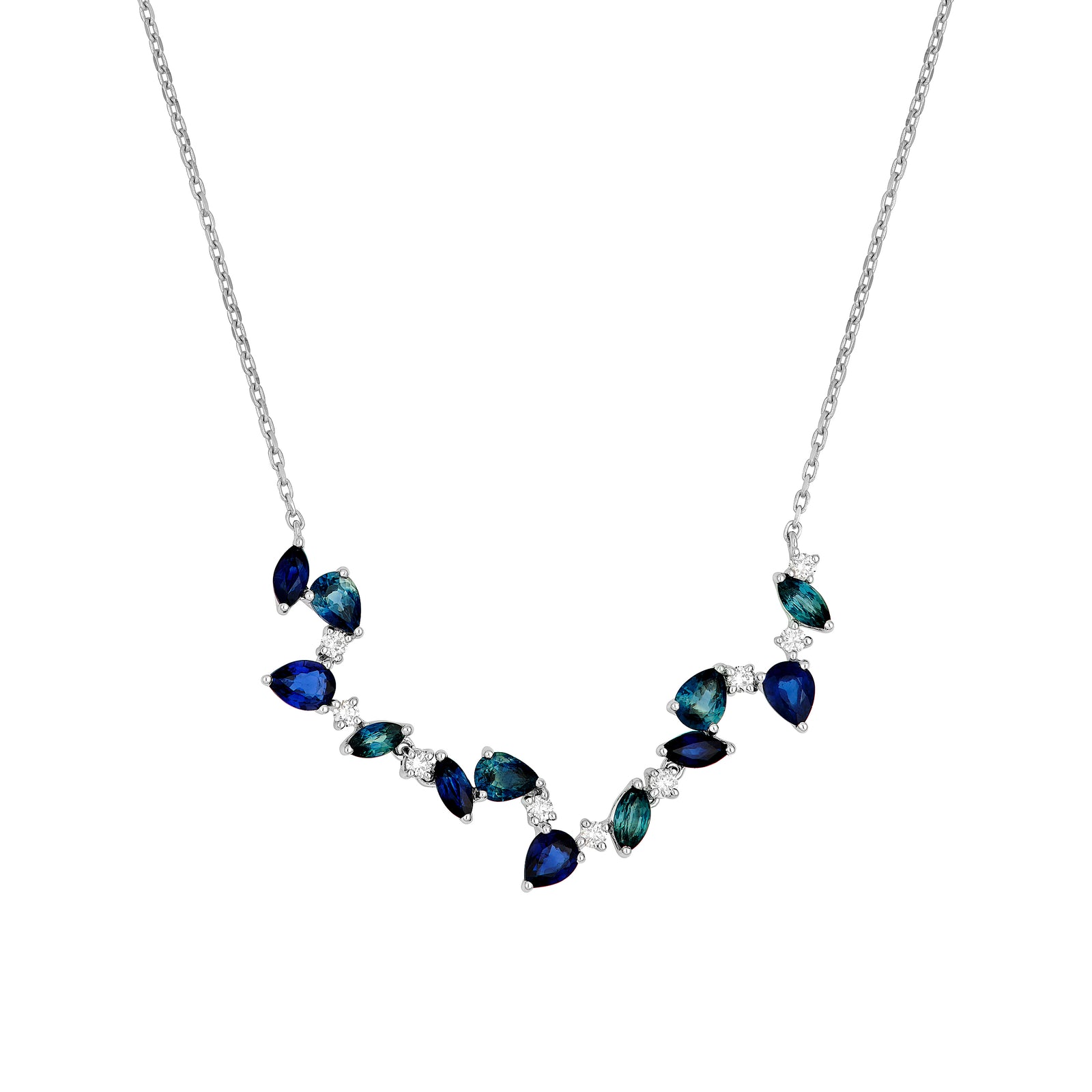 Teal Sapphire and Blue Blossom Necklace