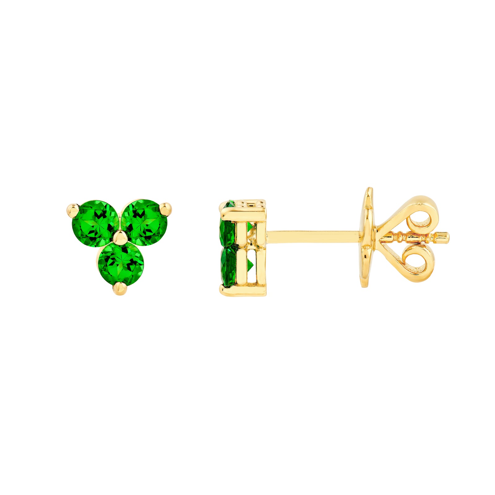 3mm Green Tsavorite Trio Stud Earrings