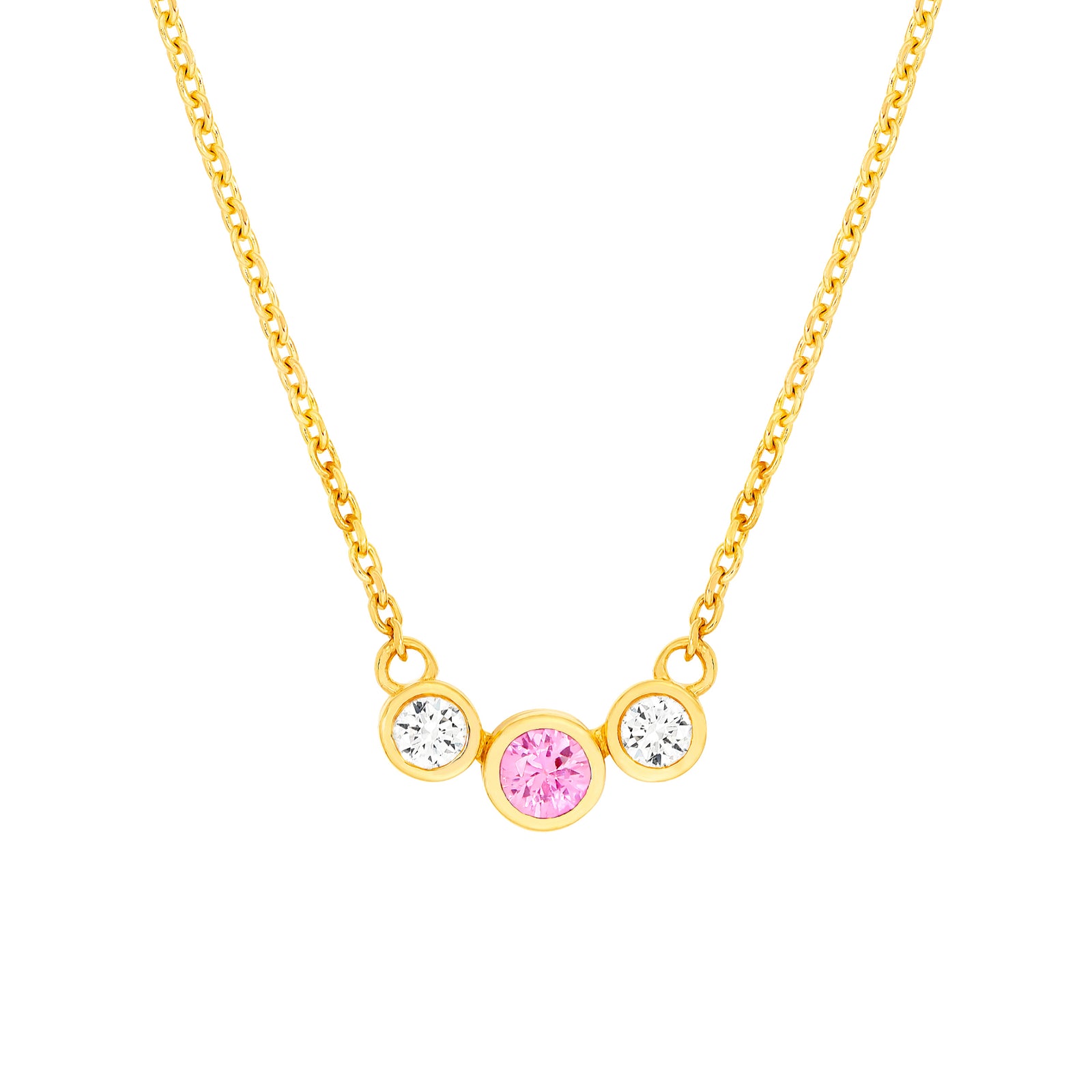 3.7mm Pink Sapphire & 1/5tcw Diamond Bezel Necklace