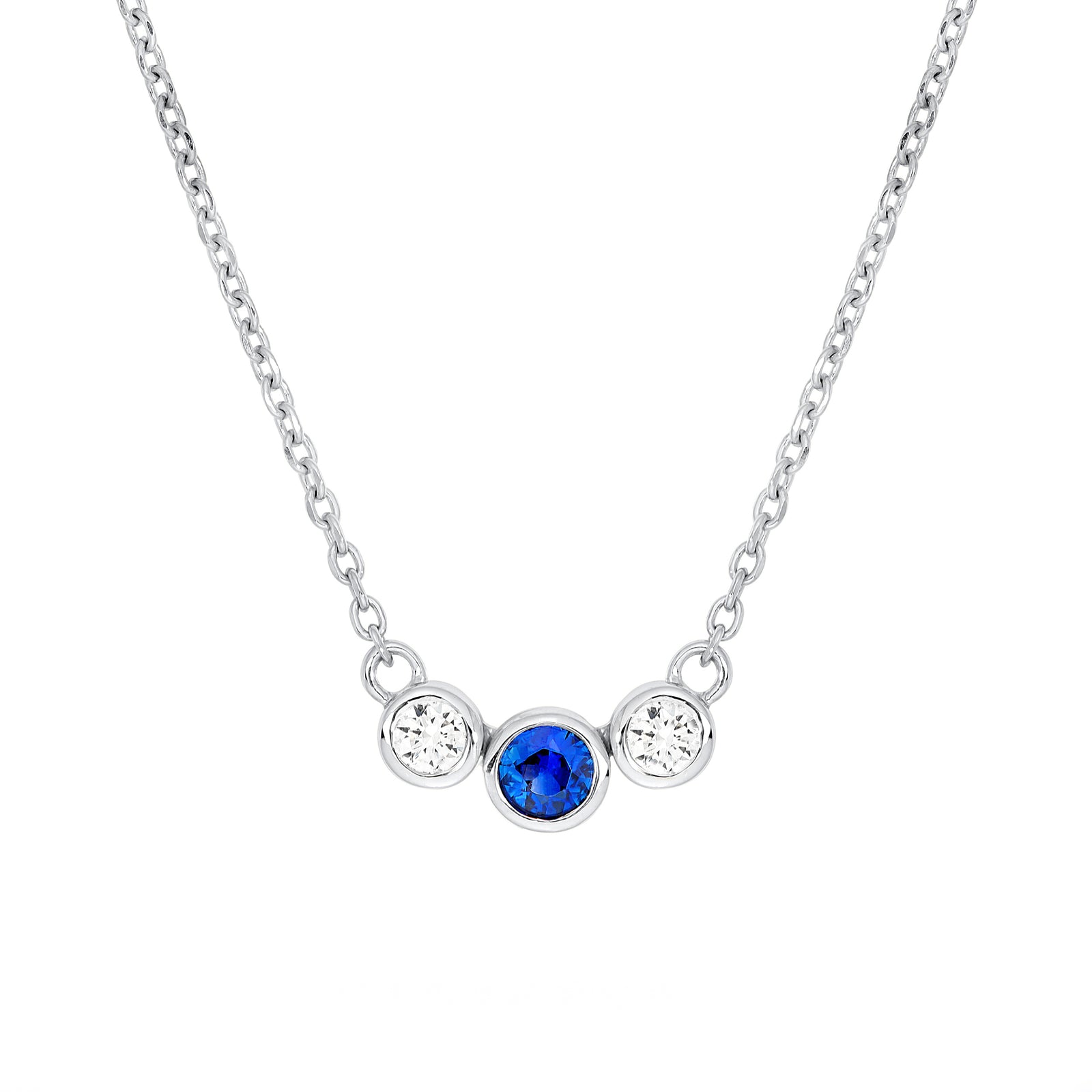 3.5mm Blue Sapphire & 1/5tcw Diamond Bezel Necklace
