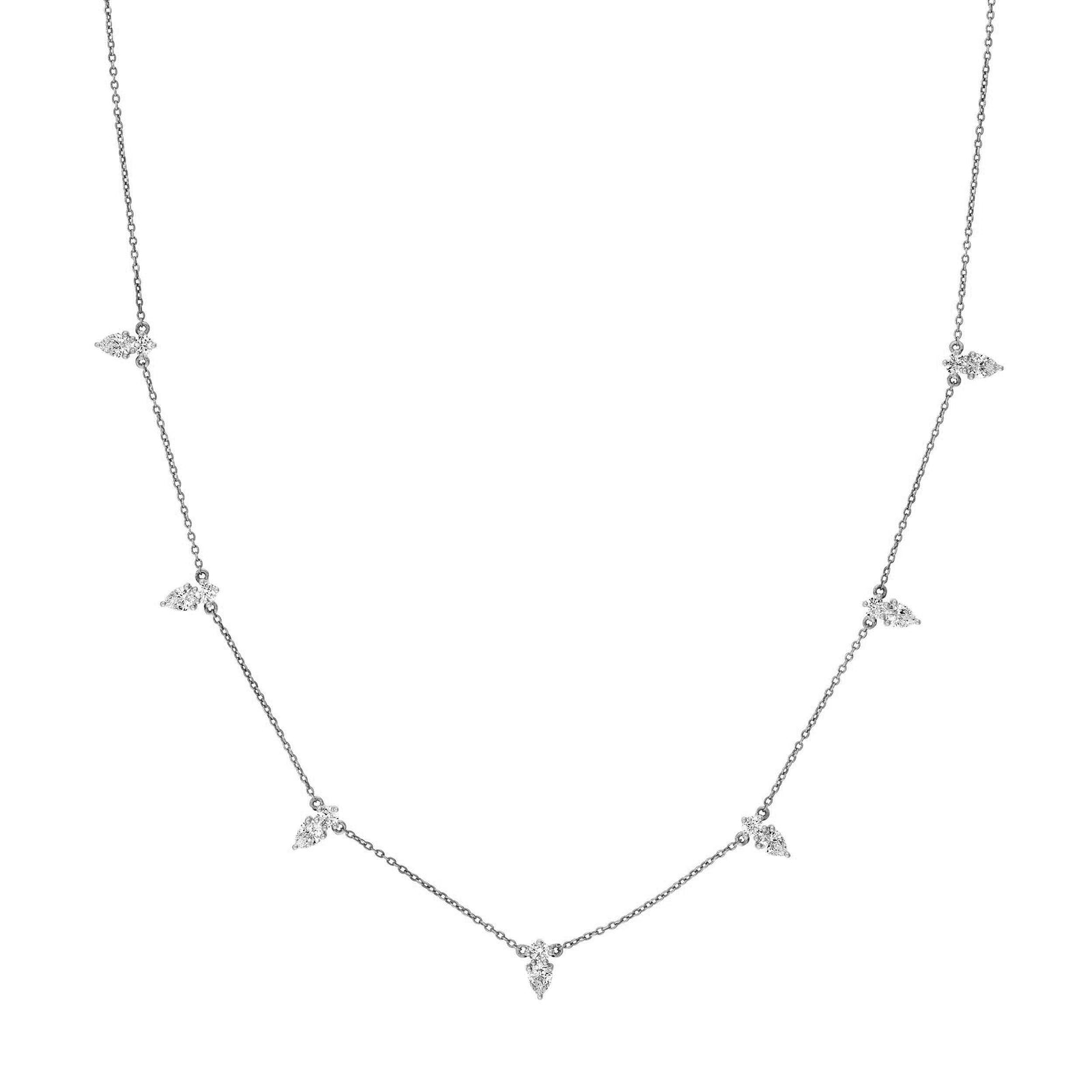 2tcw Pear & Round Diamond Station Necklace