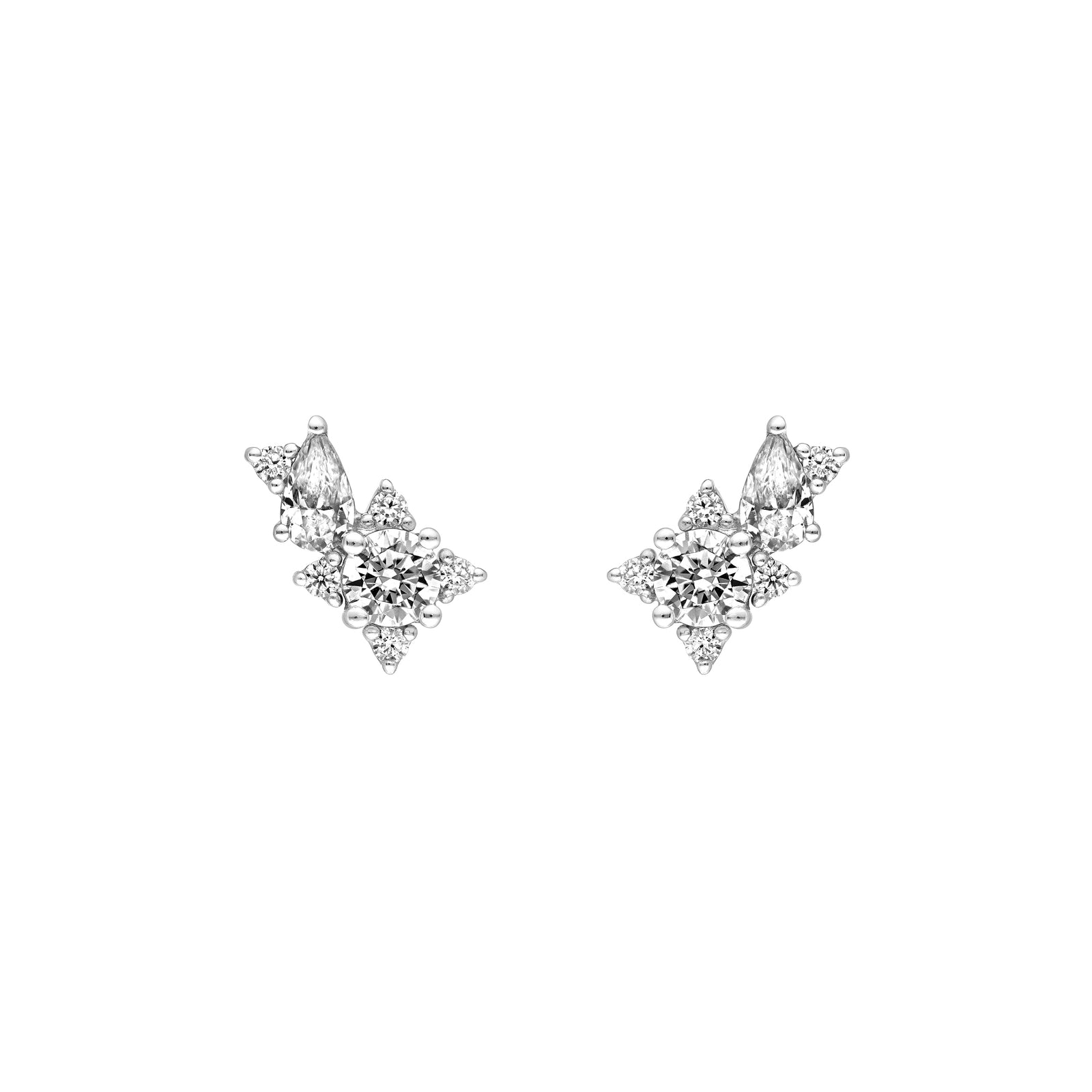 1-1/8tcw Pear & Round Diamond Stud Earrings
