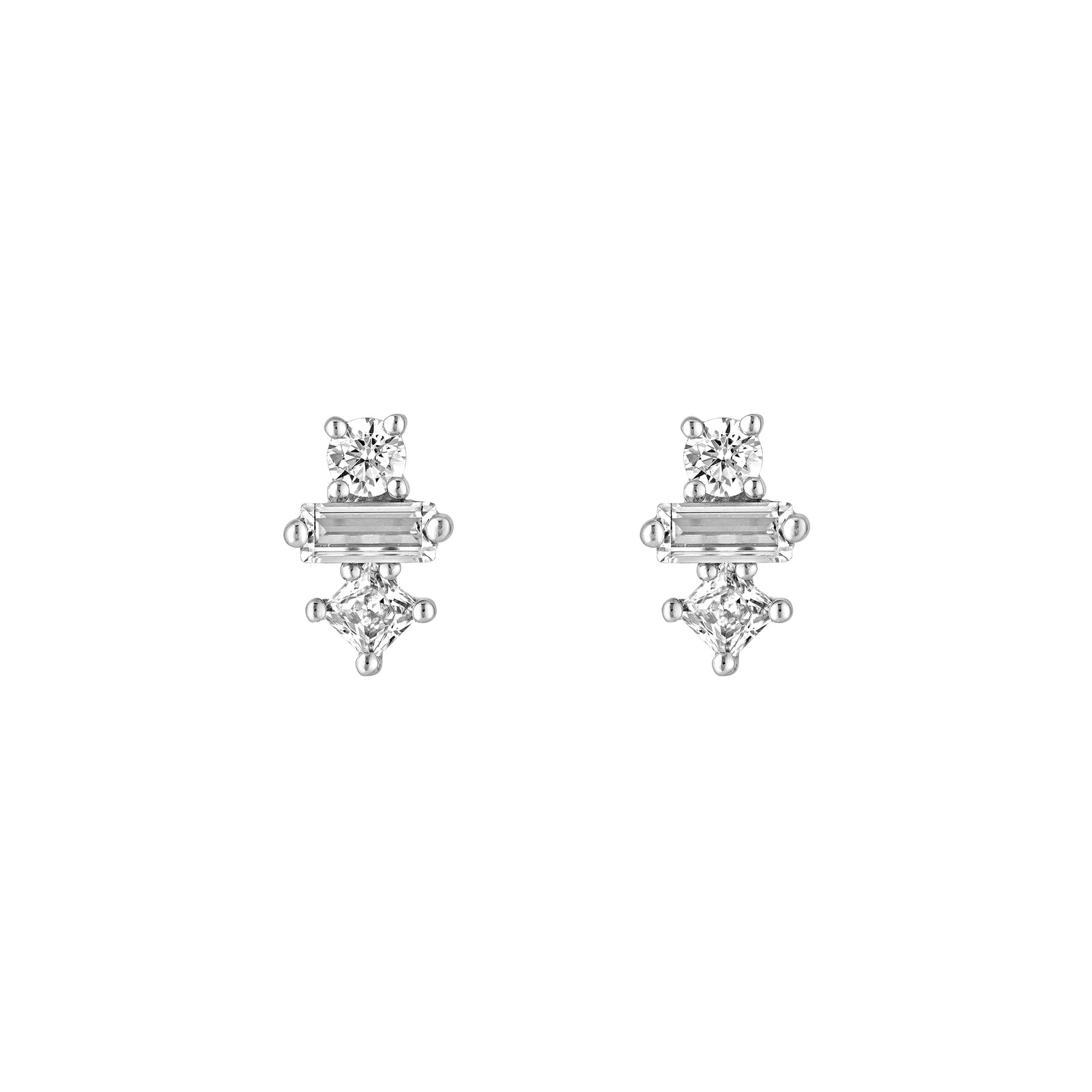 5/8tcw Square Baguette Princess & Round Diamond Studs