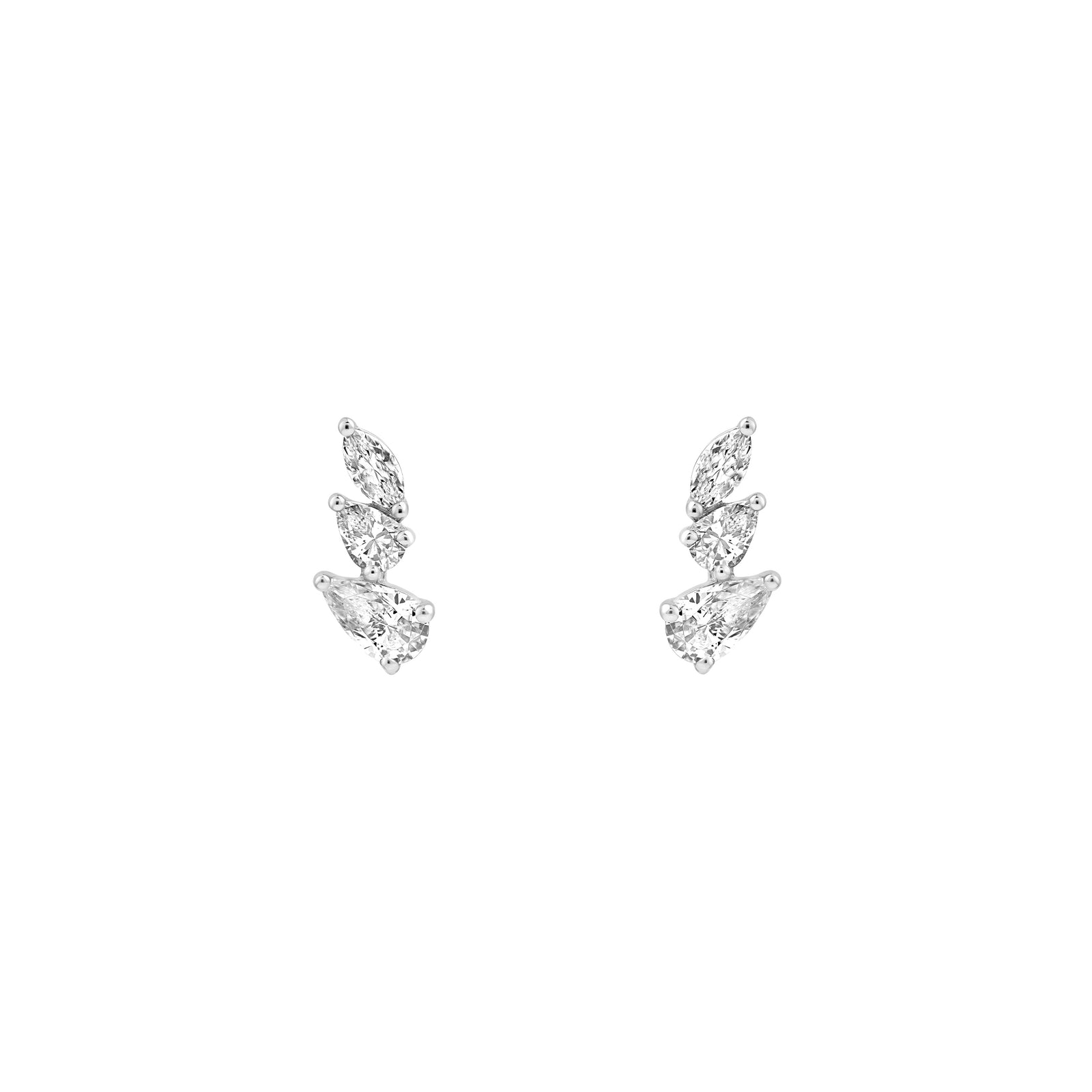 7/8tcw Pear Marquise and Round Diamond Stud Earrings