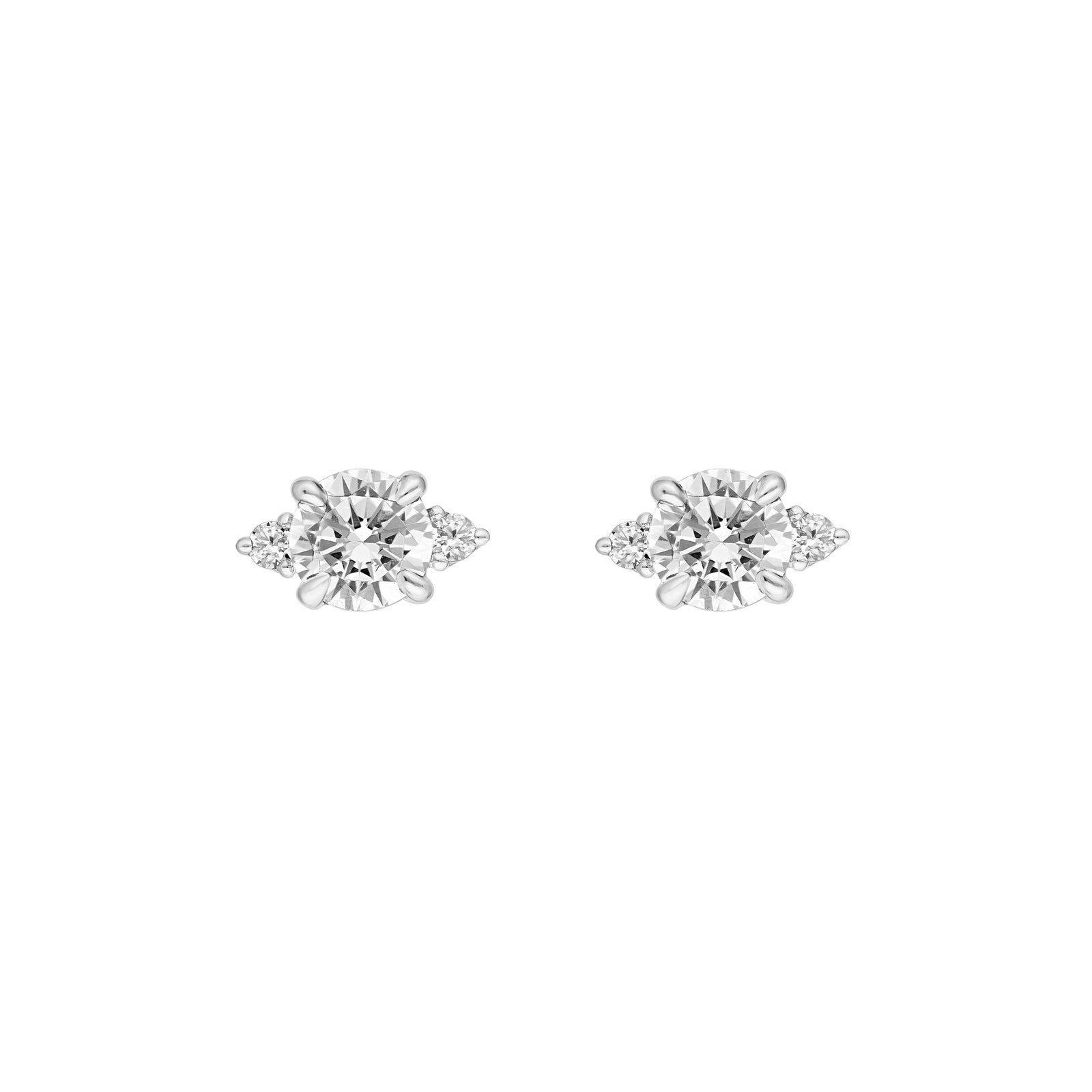 7/8tcw Three Stone Round Diamond Earrings