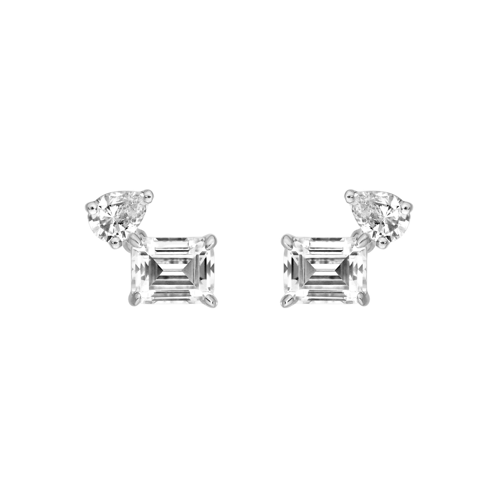 1tcw Emerald & Pear Diamond Stud Earrings
