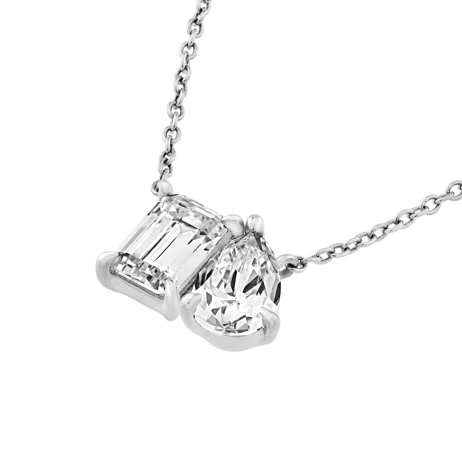 1-1/4tcw Toi et Moi Emerald & Pear Diamond Necklace