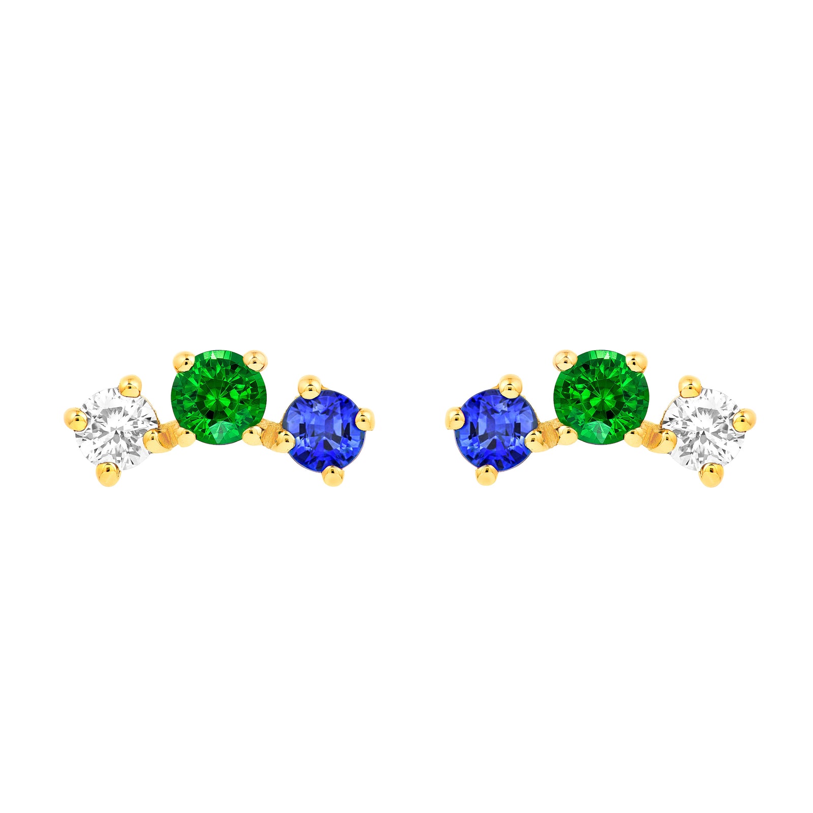 5/8tcw Round Tsavorite Diamond & Sapphire Curve Earrings