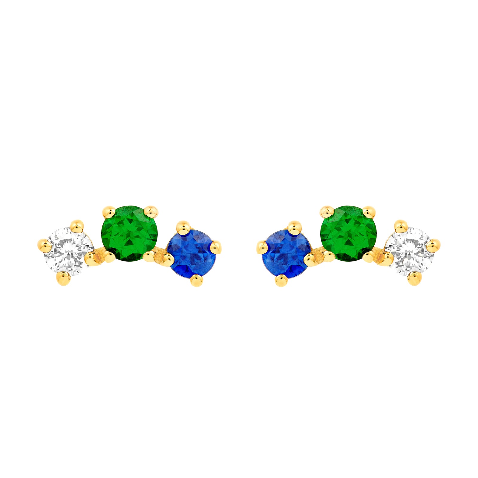 5/8tcw Round Tsavorite Diamond & Sapphire Curve Earrings