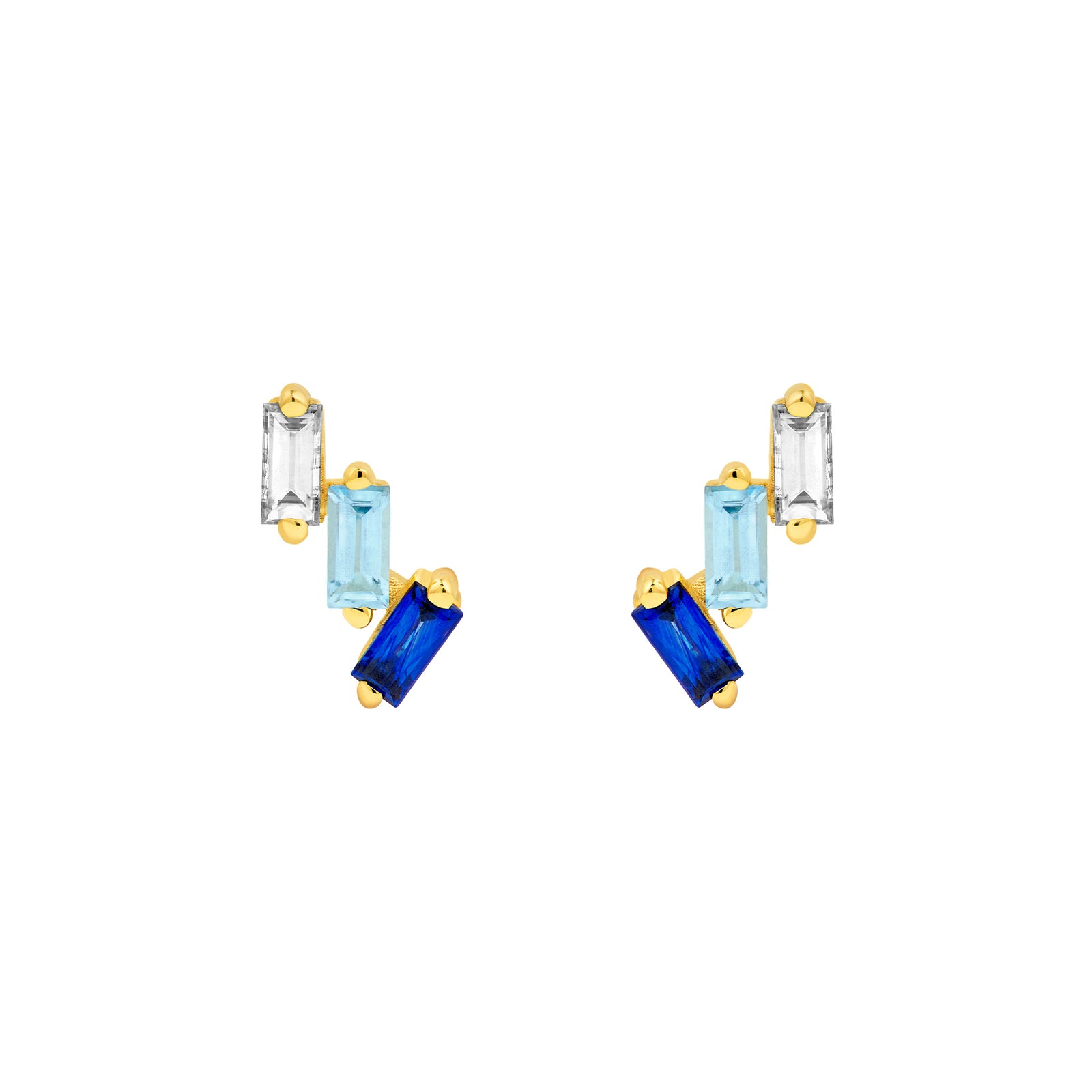 7/8tcw Square Baguette Diamond Aqua & Sapphire Earrings