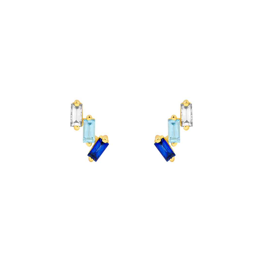 7/8tcw Square Baguette Diamond Aqua & Sapphire Earrings