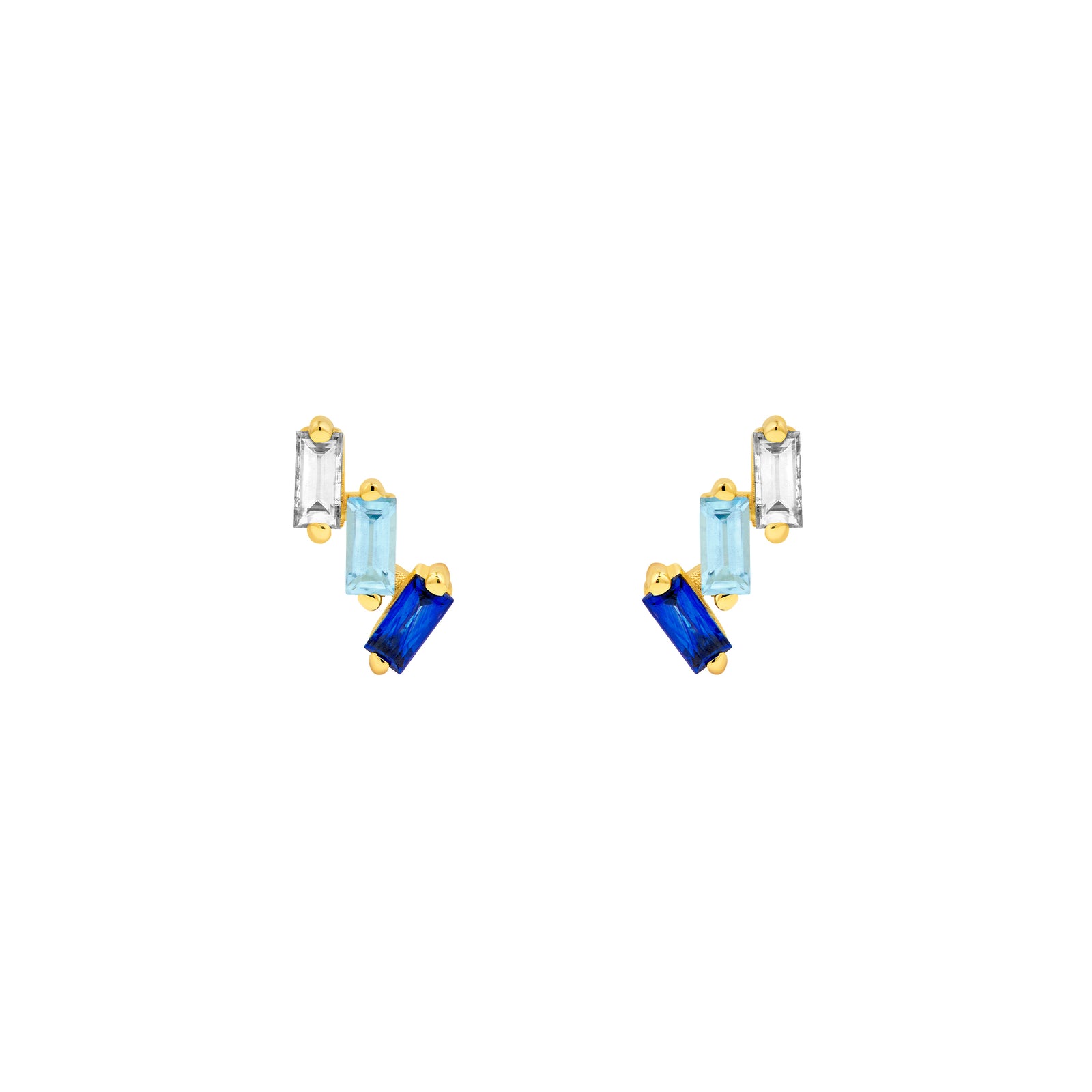 7/8tcw Square Baguette Diamond Aqua & Sapphire Earrings