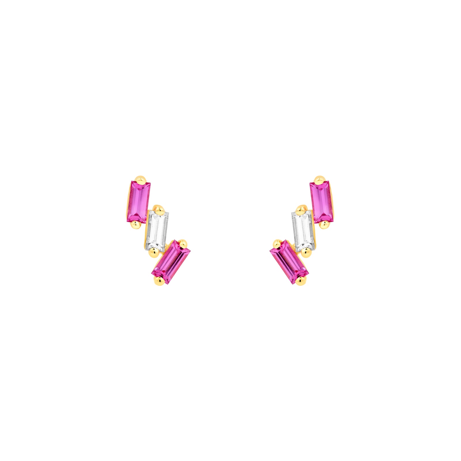 7/8tcw Square Baguette Pink Sapphire & Diamond Stud Earrings