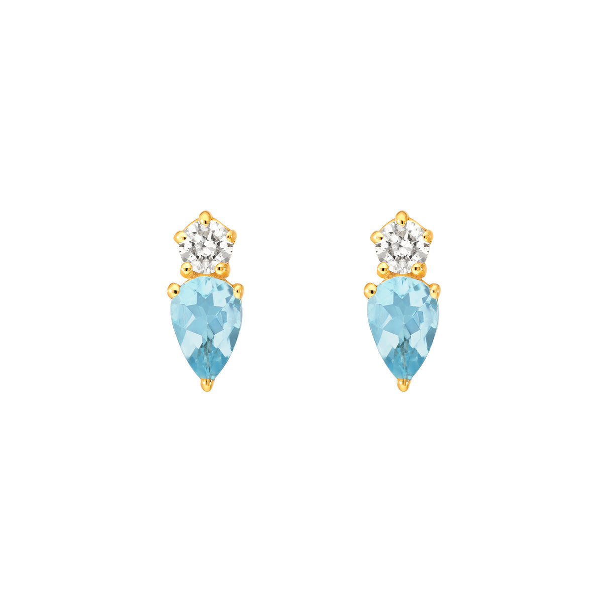 3/4tcw Pear Shaped Aquamarine & Round Diamond Stud Earrings