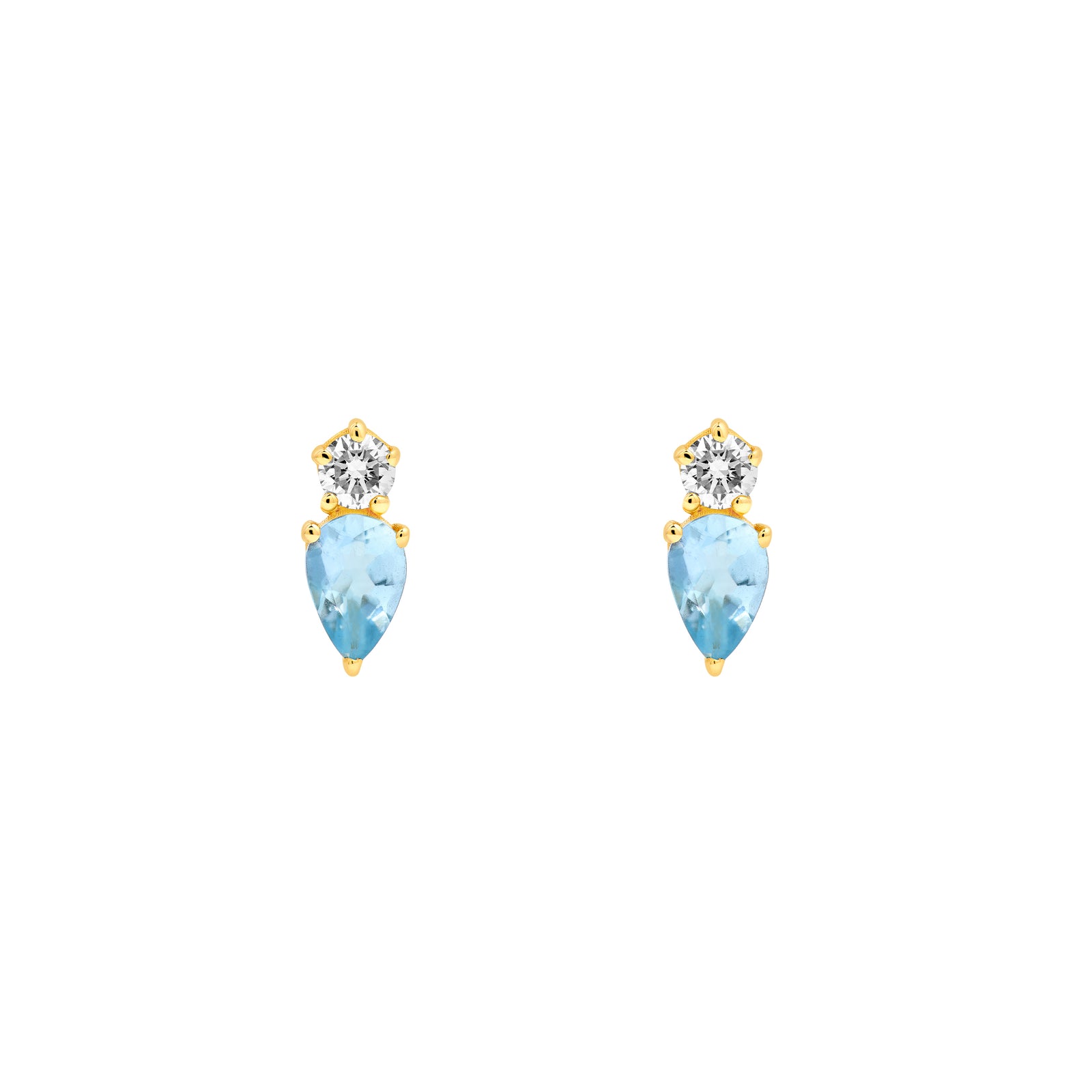 3/4tcw Pear Shaped Aquamarine & Round Diamond Stud Earrings