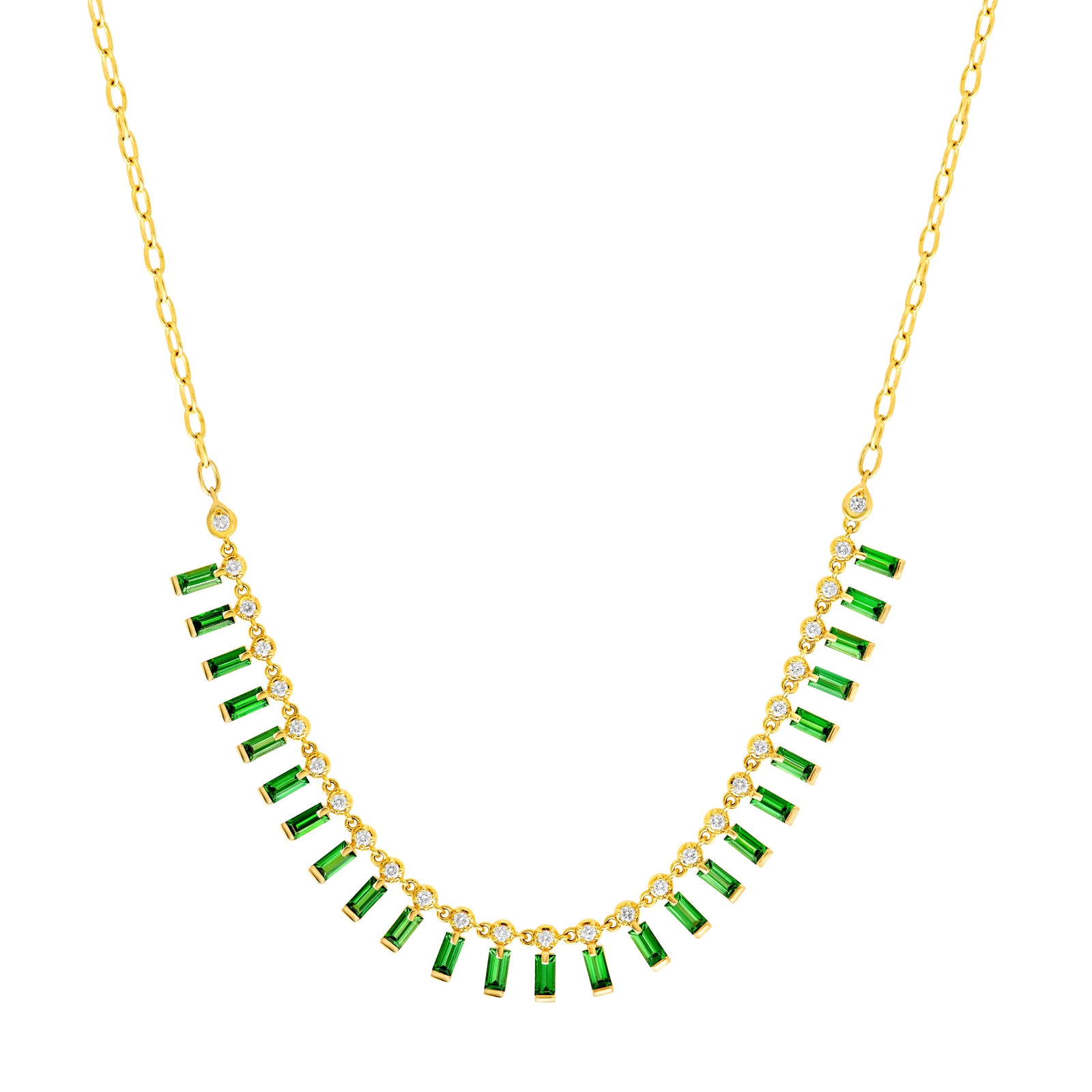 1/2tcw Round Diamond & 3tcw Tsavorite Baguette Fan Necklace