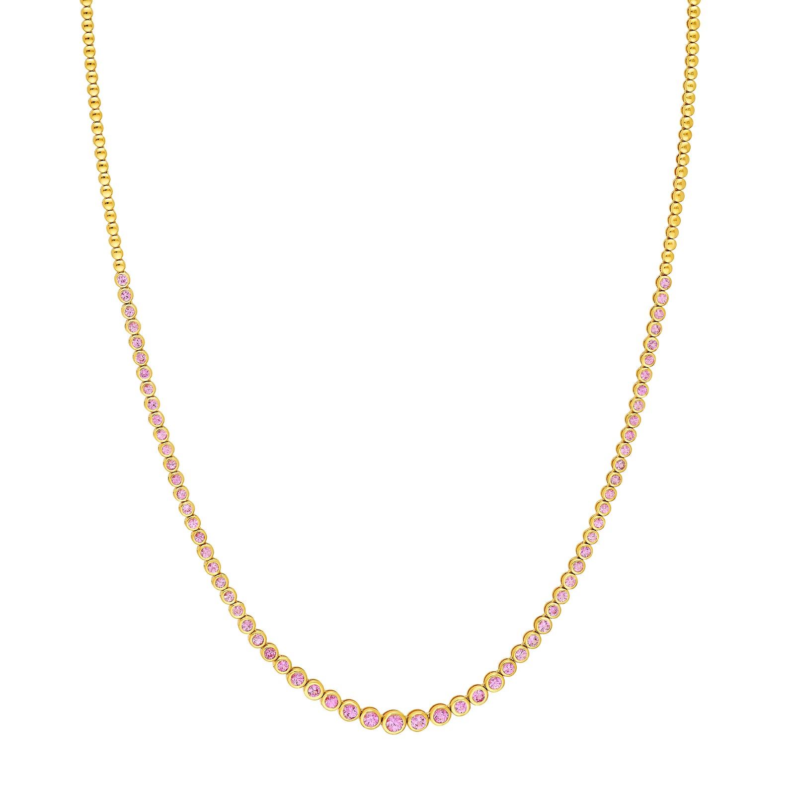 4-1/6tcw Pink Sapphire Graduated Bezel Tennis Necklace