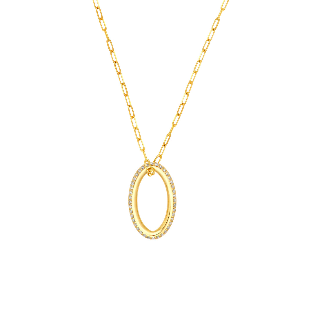 3/8tcw Diamond Oval Pendant Paper Clip Necklace