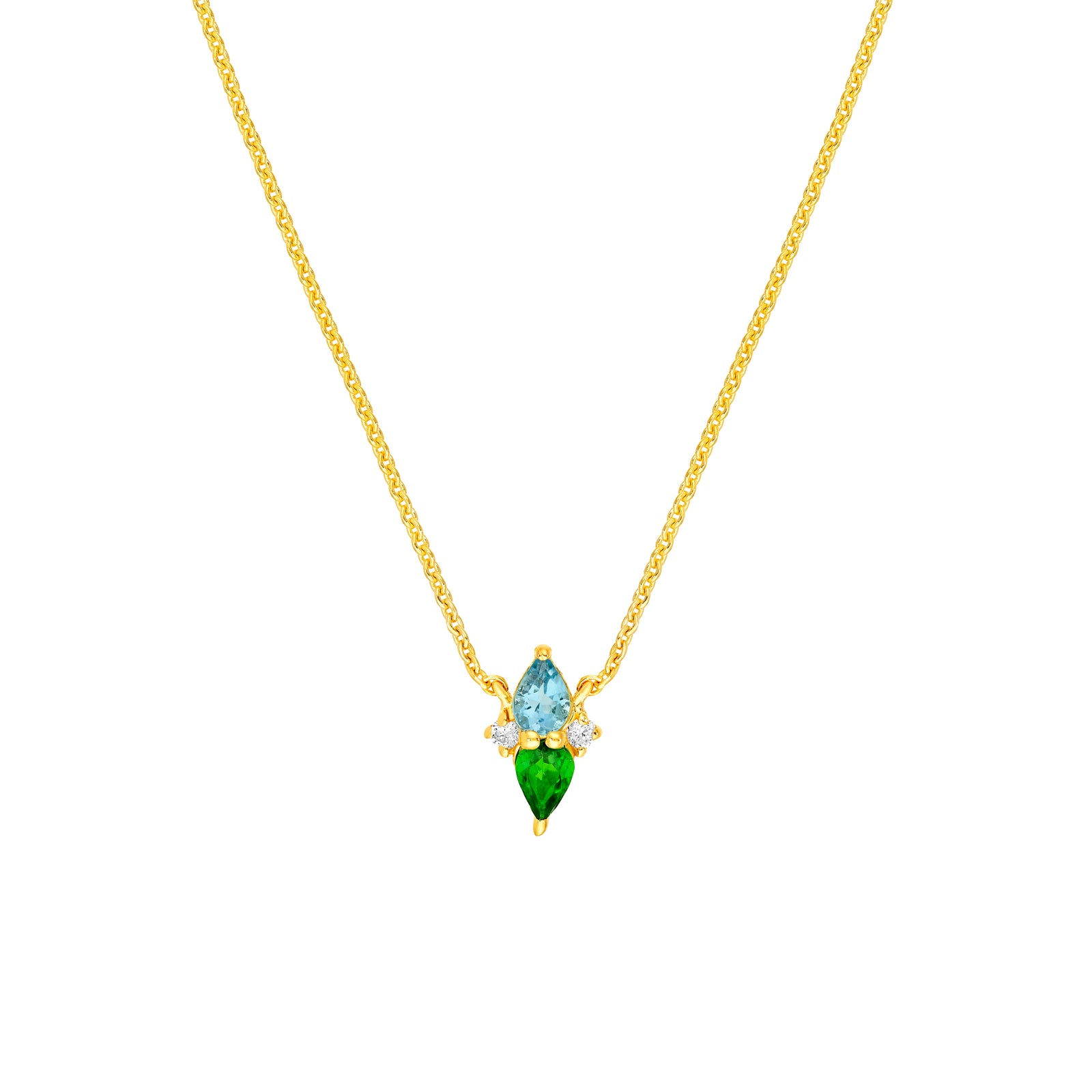 Tsavorite & Aqua Cluster Necklace