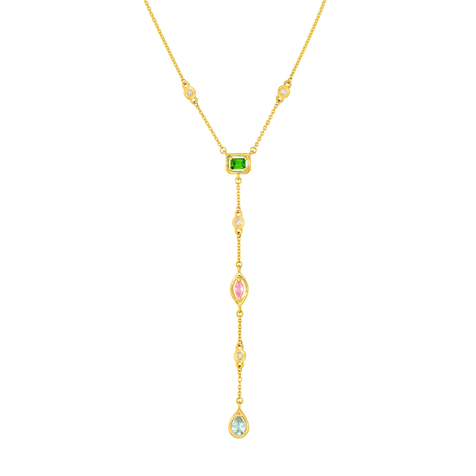 Mixed Gemstone & Diamond Station Lariat Necklace