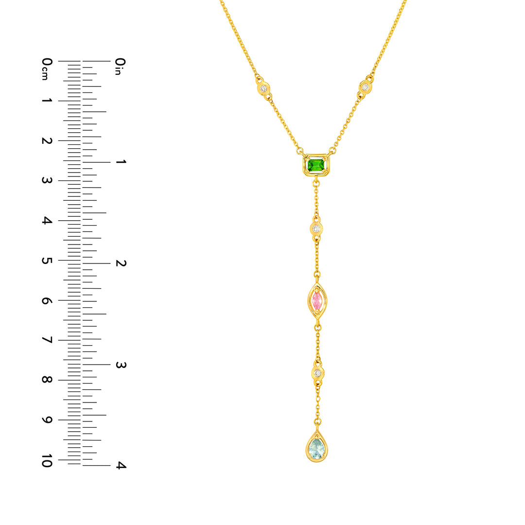 Mixed Gemstone & Diamond Station Lariat Necklace
