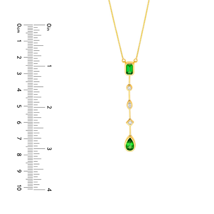 Tsavoritie & Diamond Mixed Shape Drop Necklace