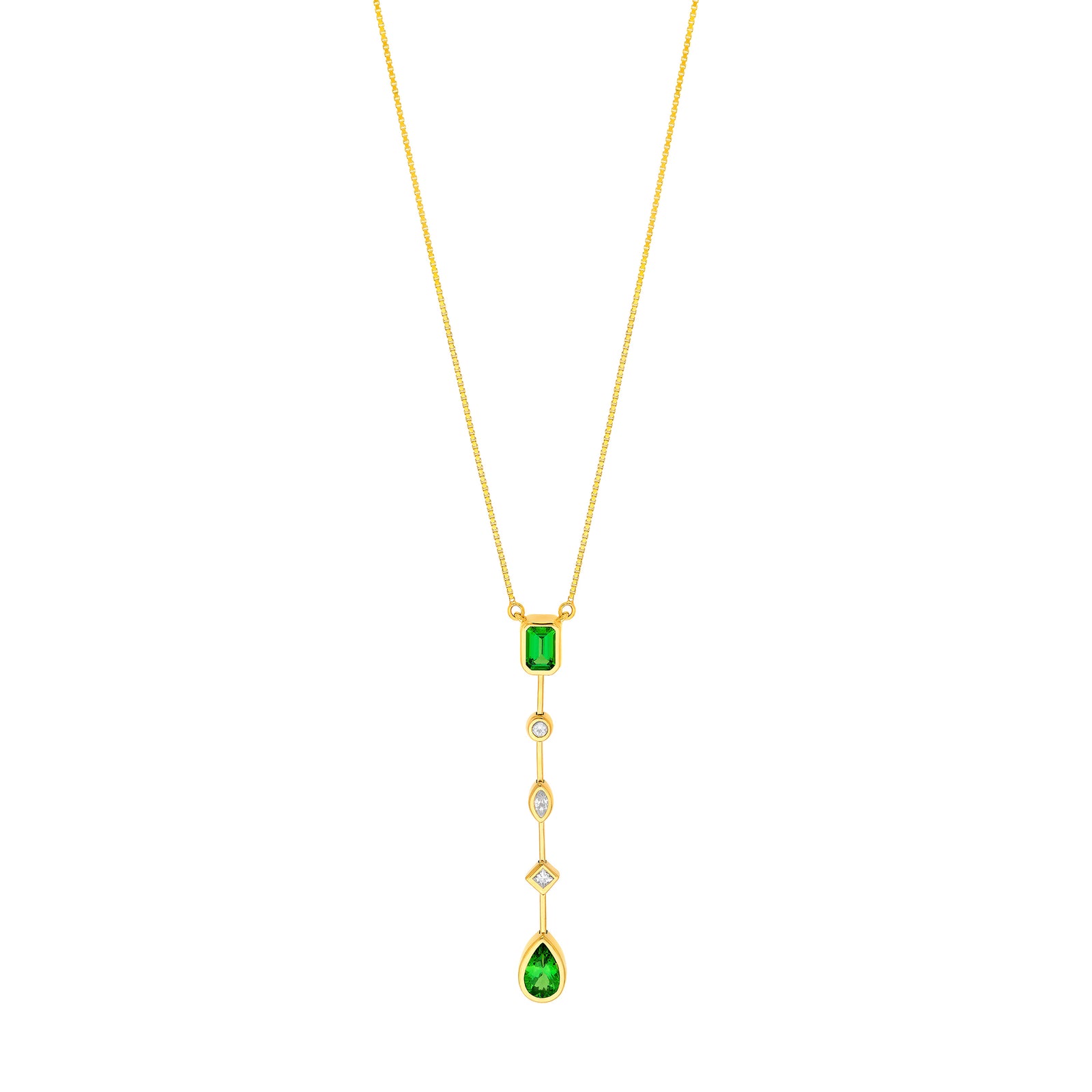 Tsavoritie & Diamond Mixed Shape Drop Necklace