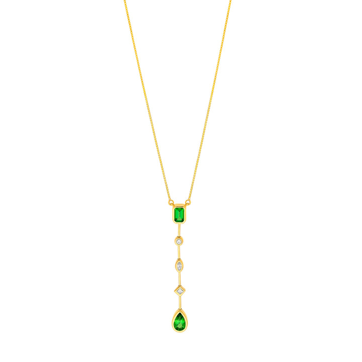 Tsavoritie & Diamond Mixed Shape Drop Necklace