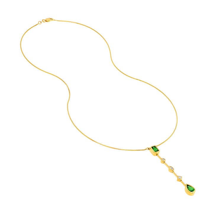 Tsavoritie & Diamond Mixed Shape Drop Necklace