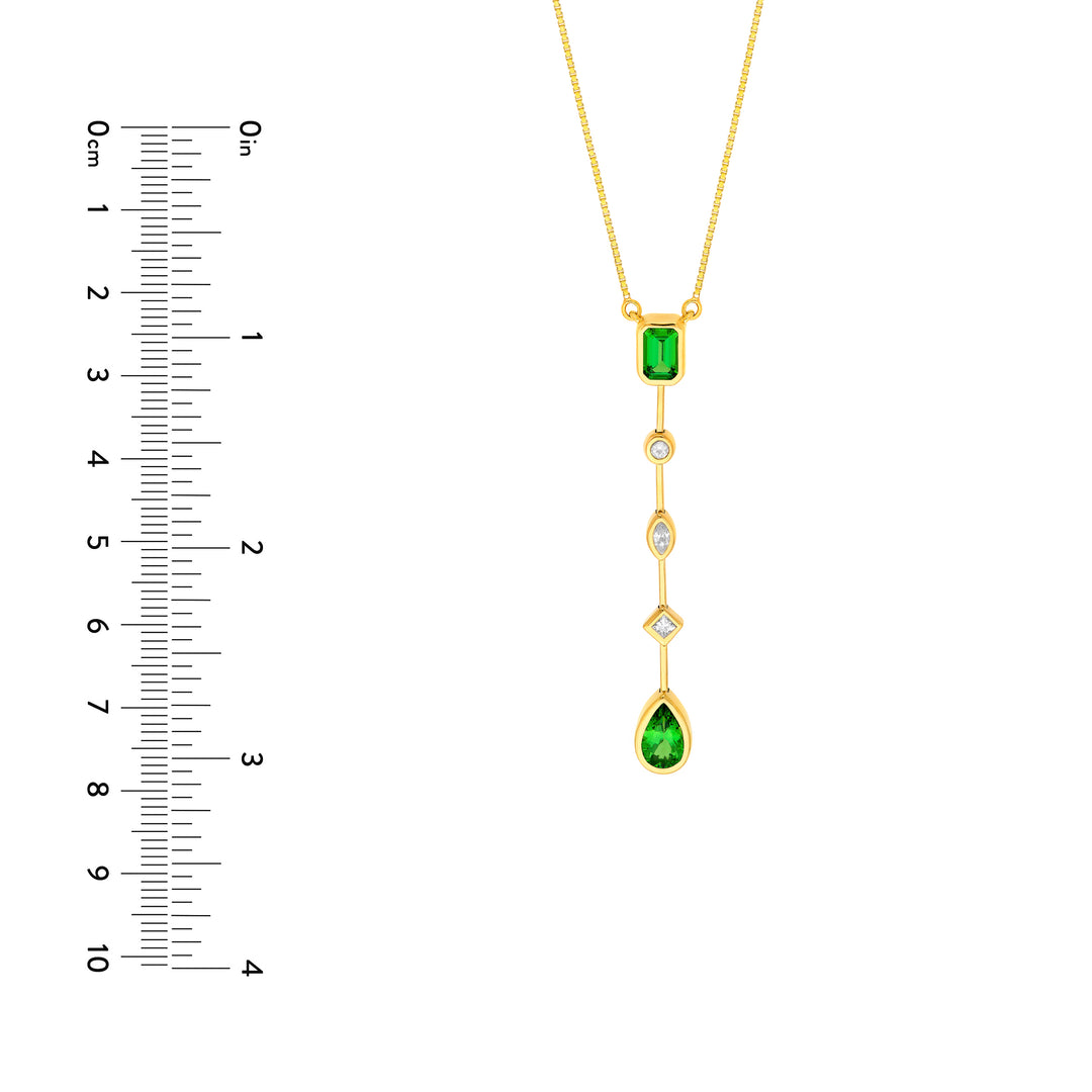 Tsavoritie & Diamond Mixed Shape Drop Necklace