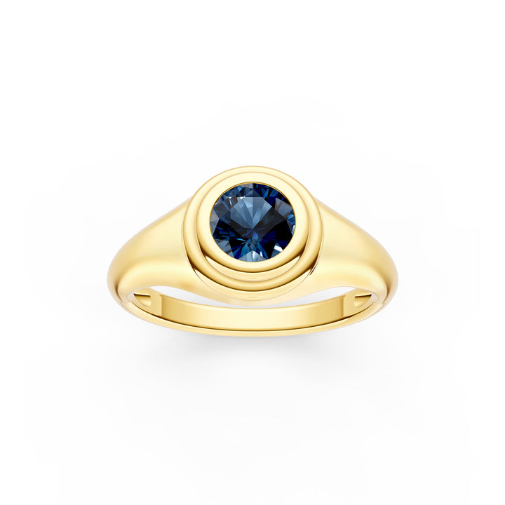 1/2ct Round London Blue Bezel Pinky Ring