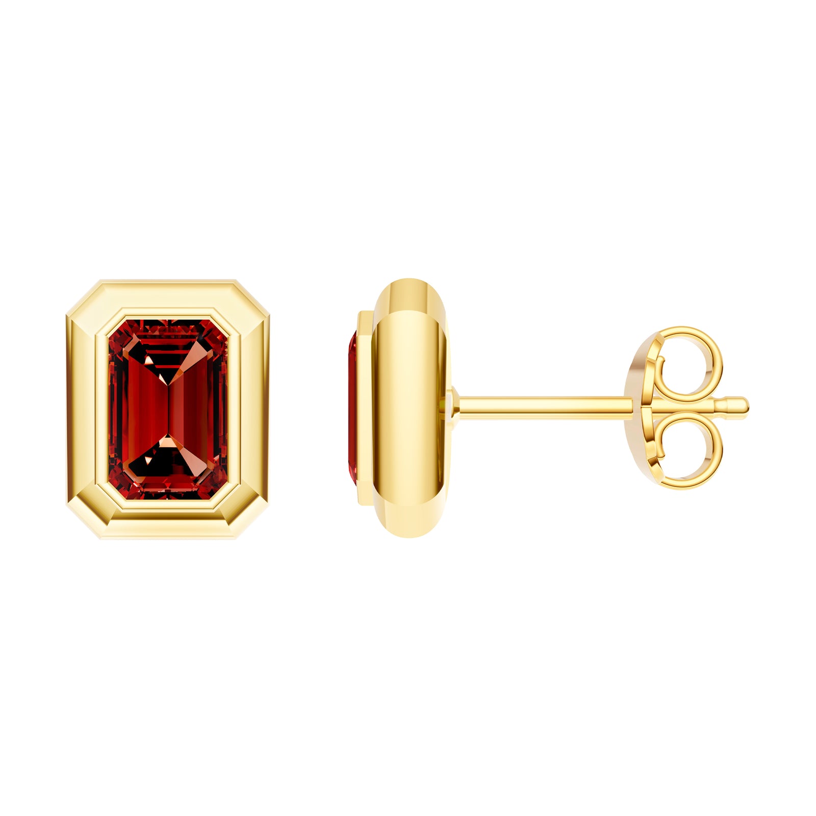 Emerald Red Garnet Double Bezel Stud Earrings