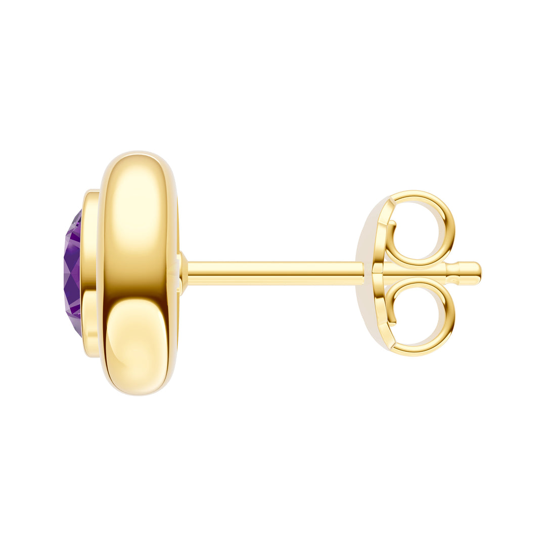 Round Purple Amethyst Double Bezel Stud Earrings