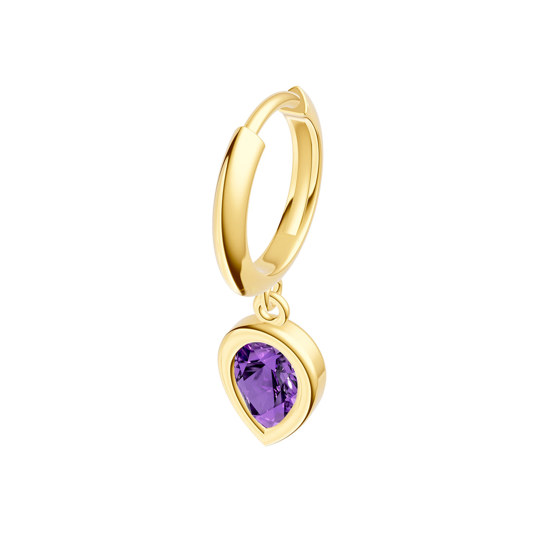 Pear Purple Amethyst Bezel Drop Earrings