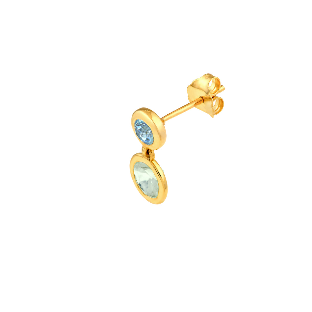 Sky Blue & Blue Green Amethyst Bezel Drop Earrings