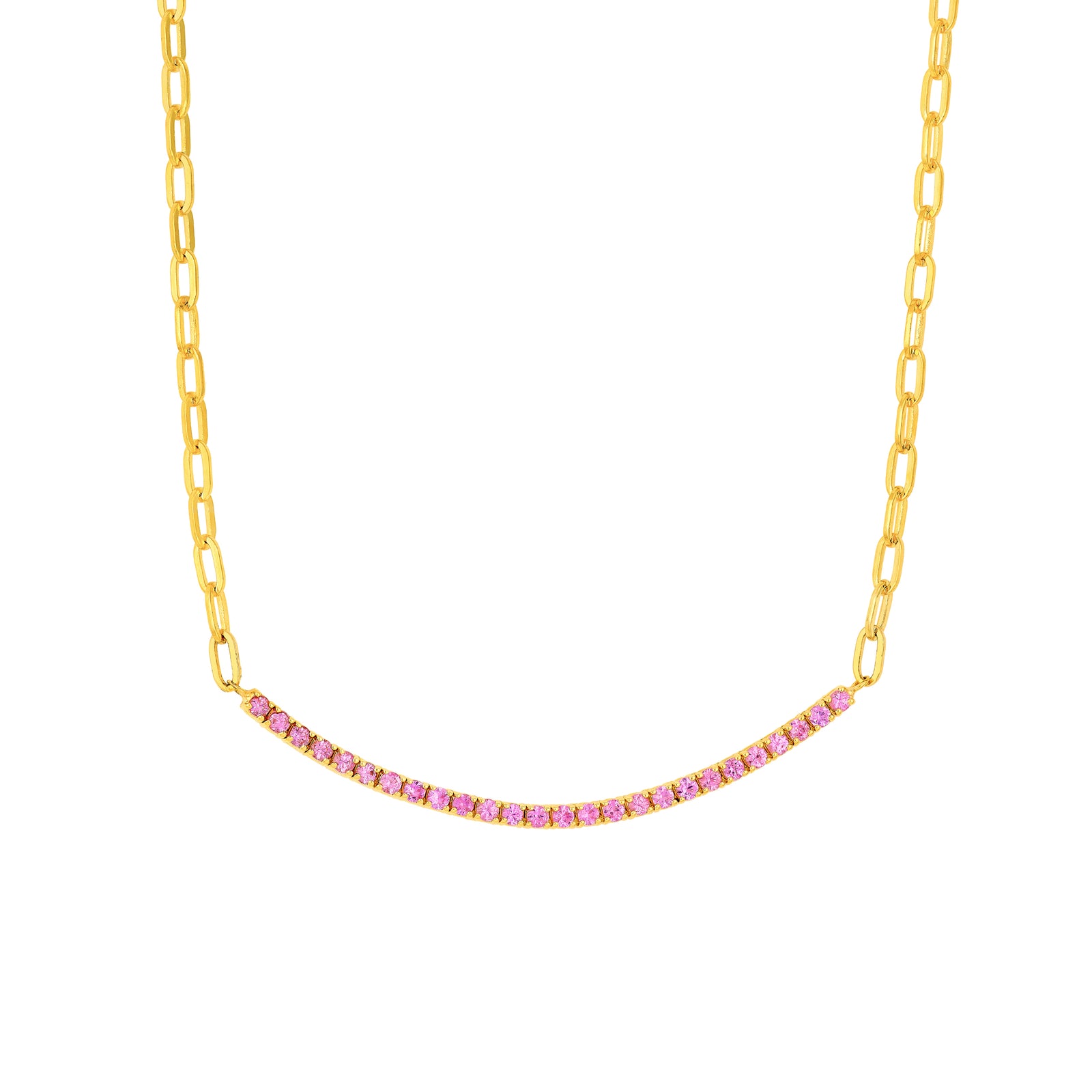 1ct Sapphire Pink Half Paper Clip Half Tennis Necklace