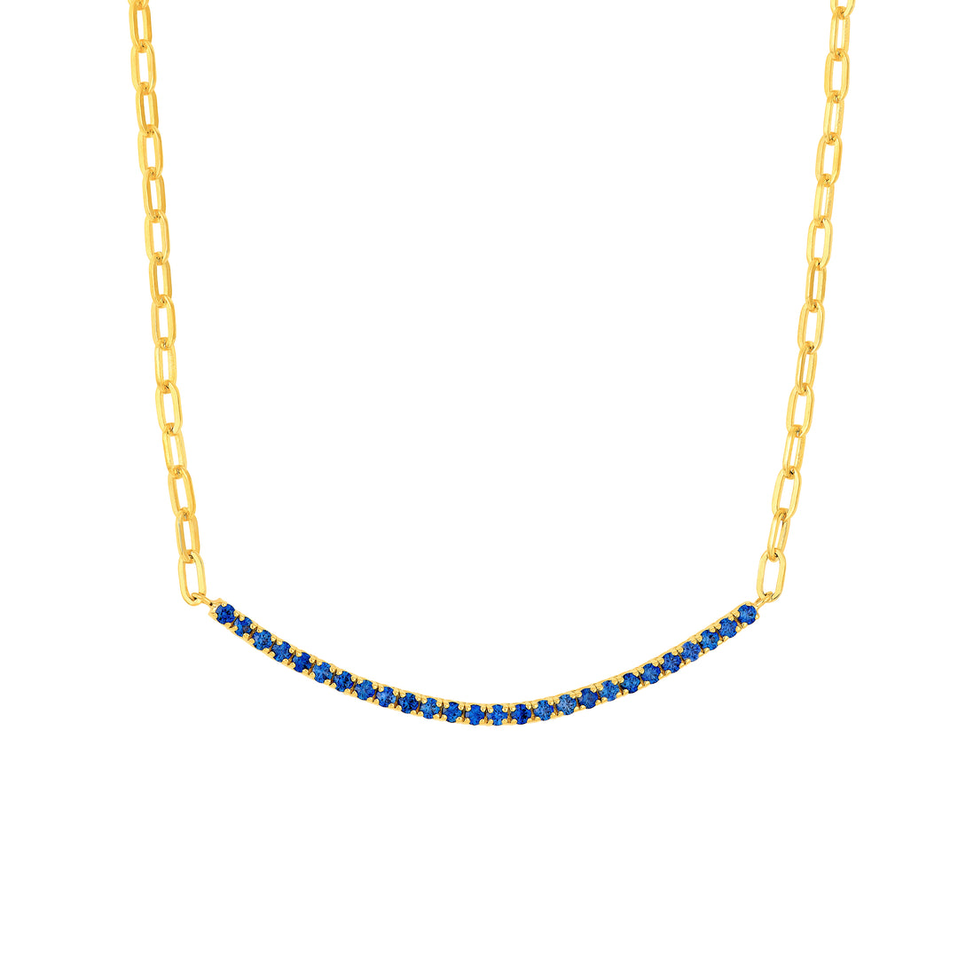 1ct Sapphire Blue Half Paper Clip Half Tennis Necklace