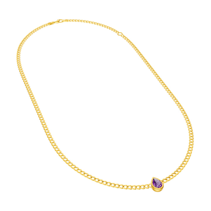 Pear Amethyst Curb Necklace