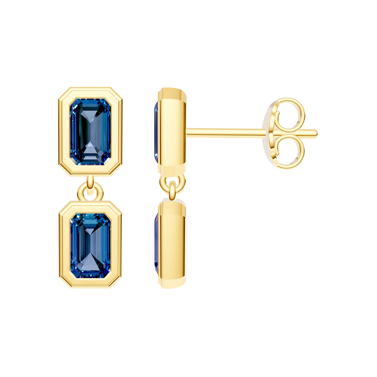 Double Emerald London Blue Dangle Earrings