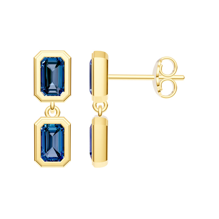 Double Emerald London Blue Dangle Earrings