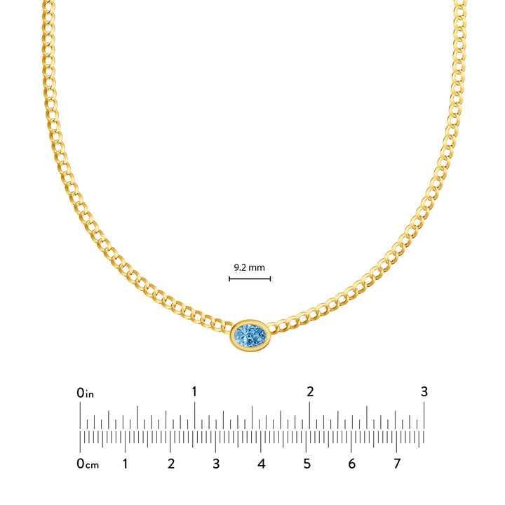 Oval Sky Blue Topaz Curb Necklace