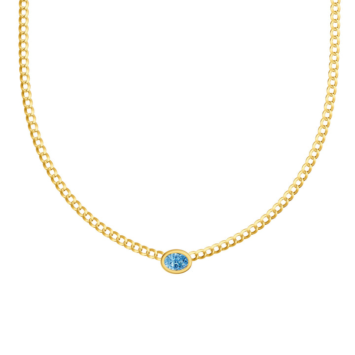 Oval Sky Blue Topaz Curb Necklace