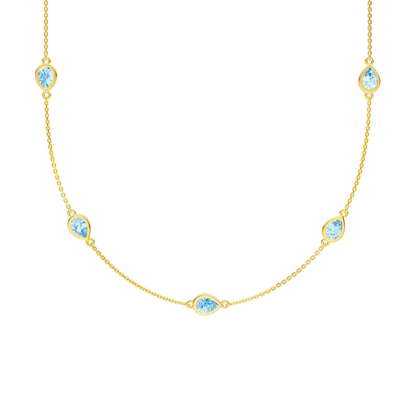 Pear Sky Blue Station Necklace