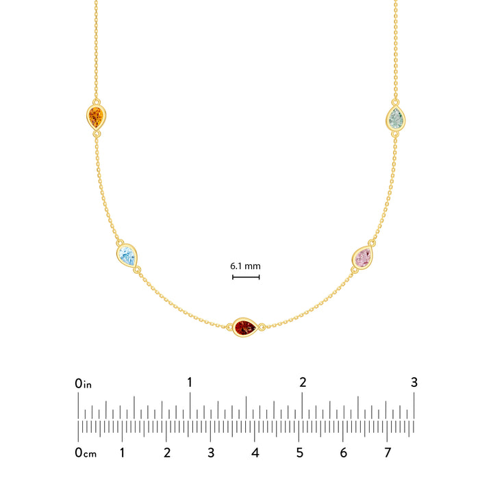 Pear Mixed Stone Station Necklace