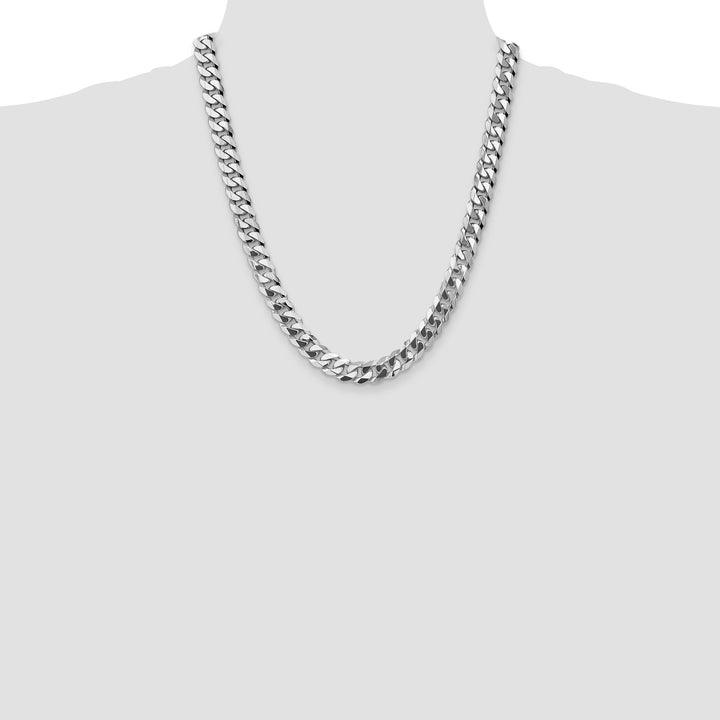 14k White Gold 9.5mm Flat Beveled Curb Chain