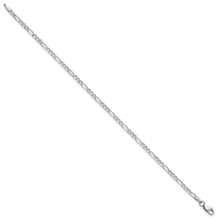 14k White Gold 2.25mm Flat Figaro Chain