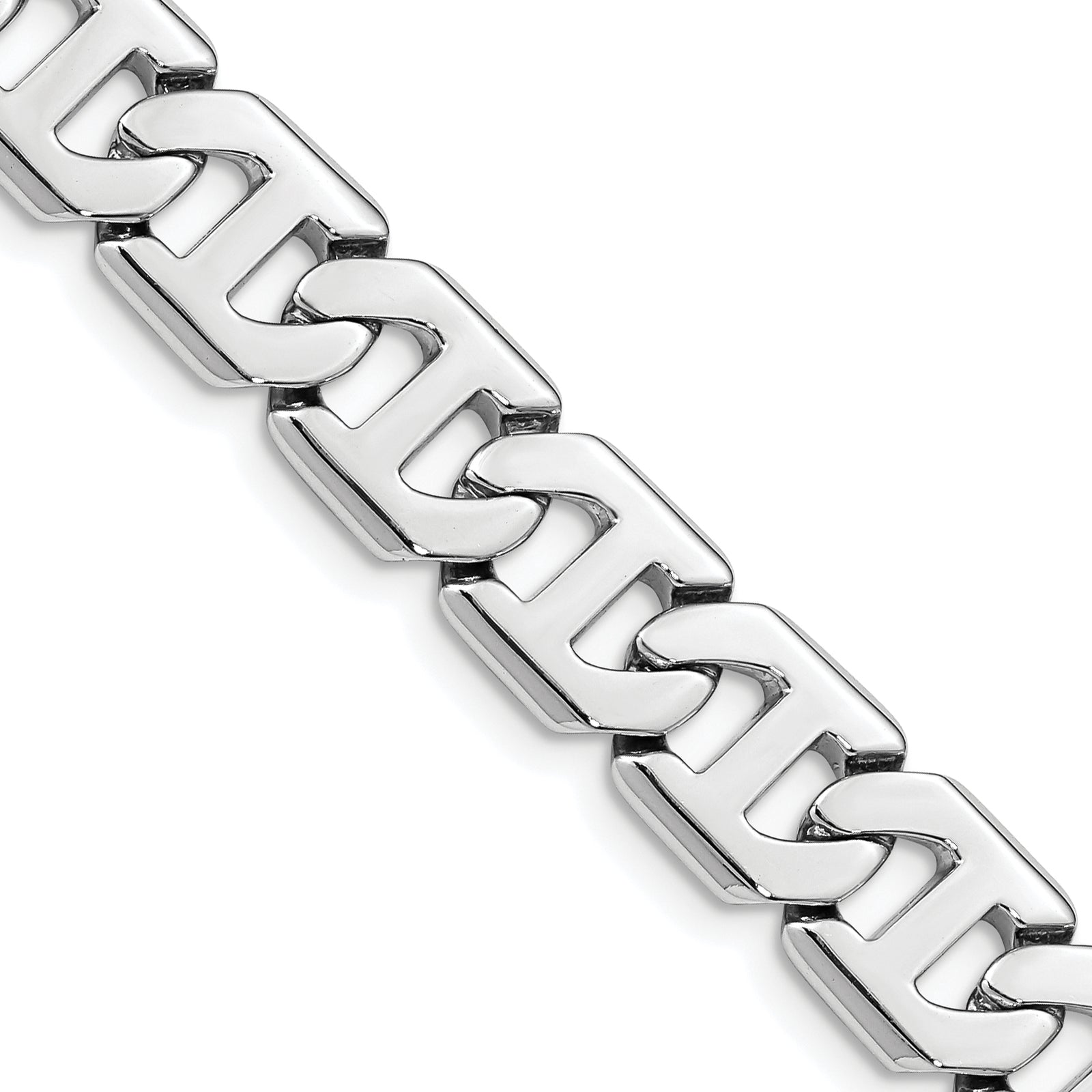 14k White Gold 10.2mm Hand-polished Fancy Link Chain