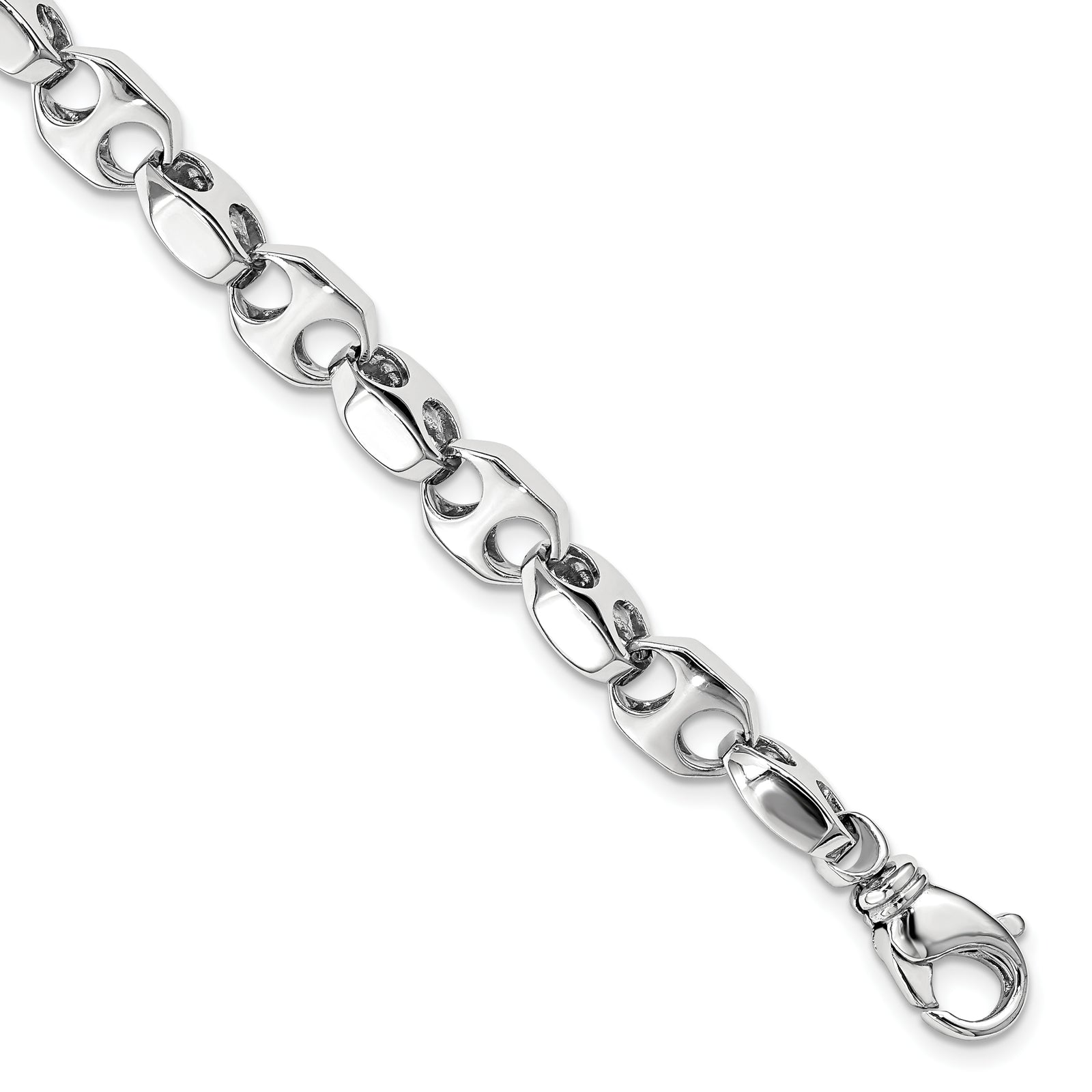 14k White Gold 7.2mm Hand-polished Fancy Link Bracelet
