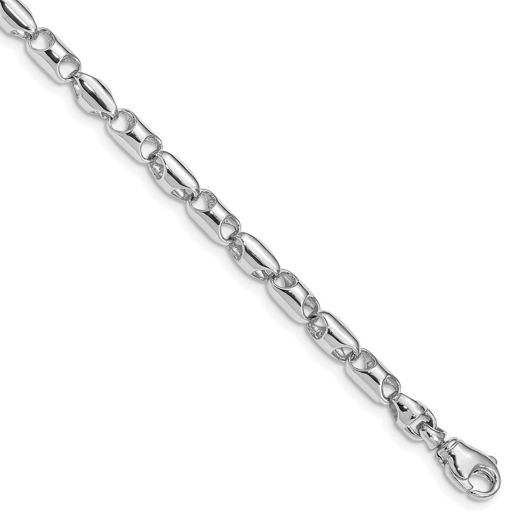 14K White Gold 7 inch 4.1mm Polished Fancy Barrel Link with Fancy Lobster Clasp Chain Bracelet